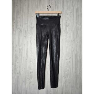 Spanx Faux Leather Leggings Black Size Large High Rise Shaping Lined